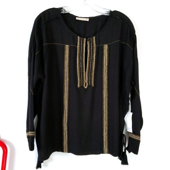 New Gold Hawk BOHO Black Long Sleeve Embroidered Blouse  Sz M - Picture 16 of 16